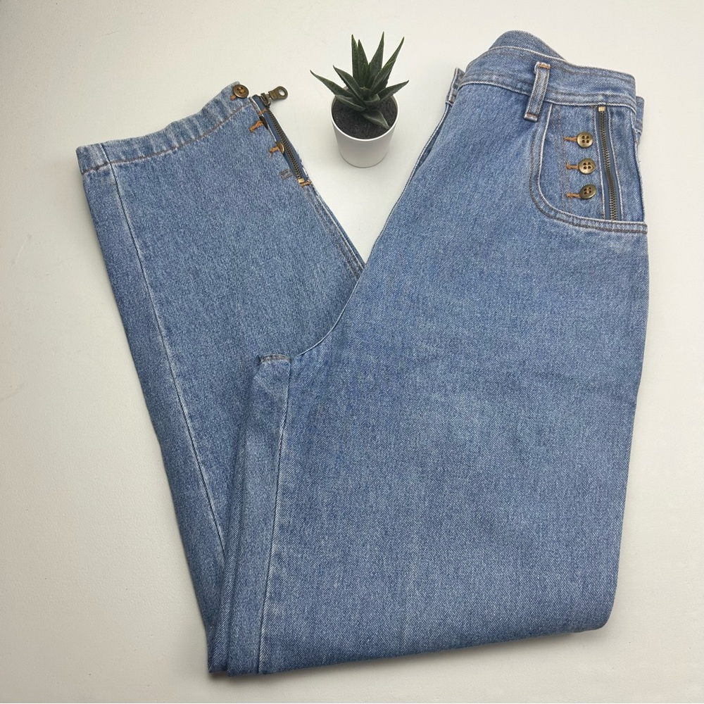 Vintage High Waist button/zip detailing retro denim jeans